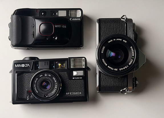 Minolta AF2M, Pentax Me Super, Canon Topshot