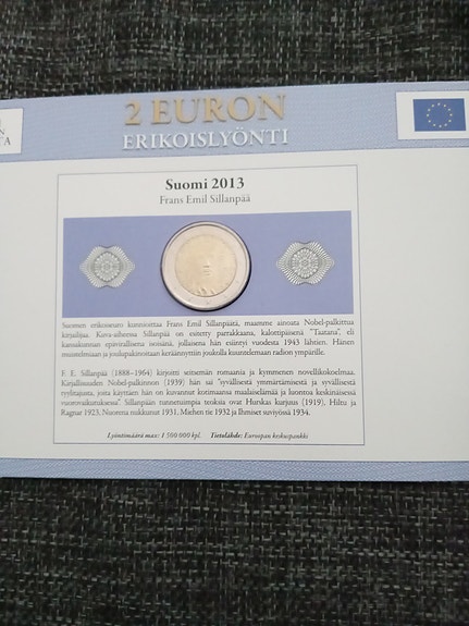 Suomi 2013 2 euron erikoisraha Frans Emil Sillanpääet silta-aihe