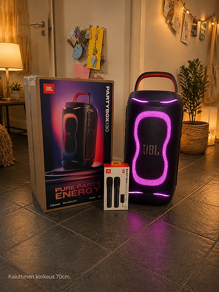 V: JBL PartyBox 130 + 2kpl langattomat mikrofonit