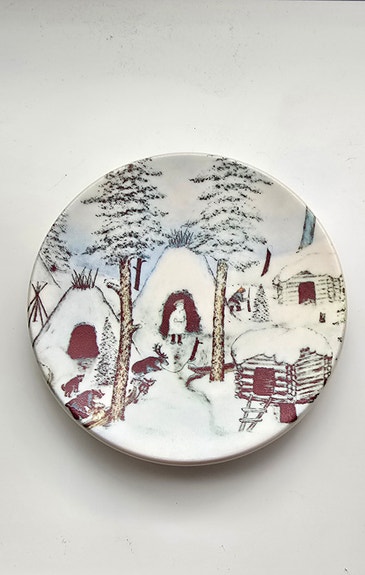 Kotakylä talvella arabia seinälautanen 1981 13