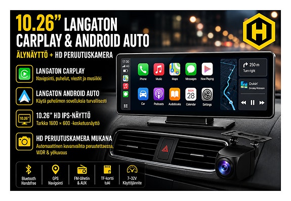 🚗 10.26" 4+64GB Langaton CarPlay & Android Älynäyttö + HD-peruutuskamera