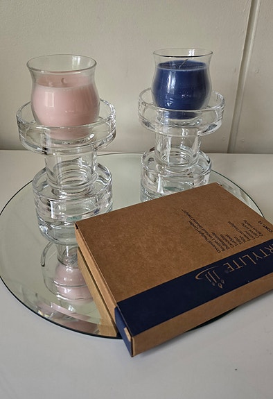PartyLite Clearly Creative -monikäyttöinen somistepari ja kynttilöitä