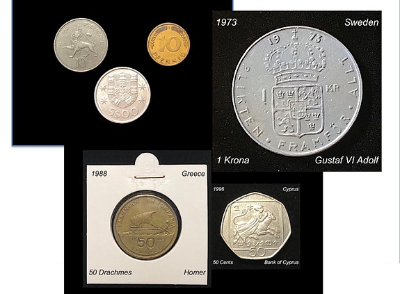 Kolikoita 105 kpl ( englanti/saksa/portugal/kreikka/kypros/ruotsi )