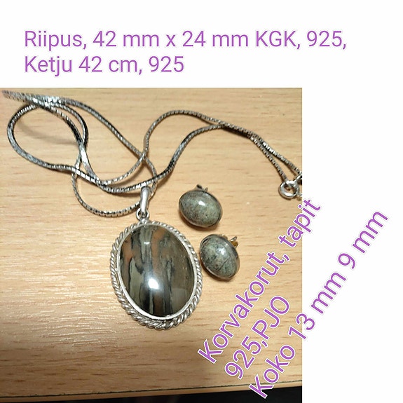 Vihreänharmaakivinen hopeariipus  ja / tai yhteensopivat korvakorut