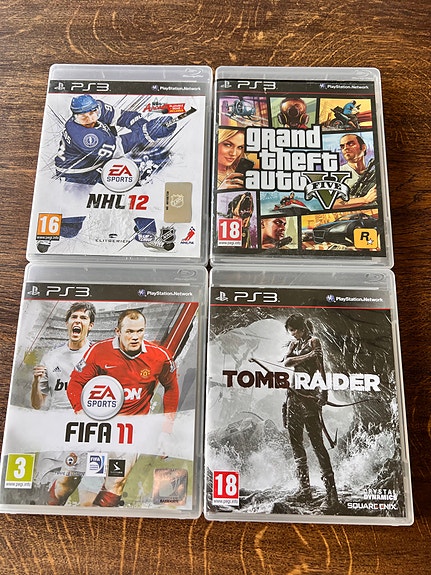 PlayStation 3 pelipaketti (GTA V, Tomb Raider, FIFA 11, NHL 12)
