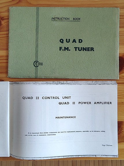 QUAD virittimen ohjekirja v. 1962 ja vahvistin 22 kopioitu ohjekirja