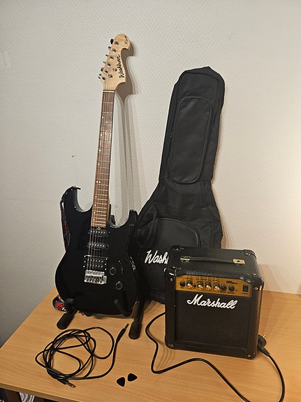 Washburn kitara, vahvistin ja kantolaukku