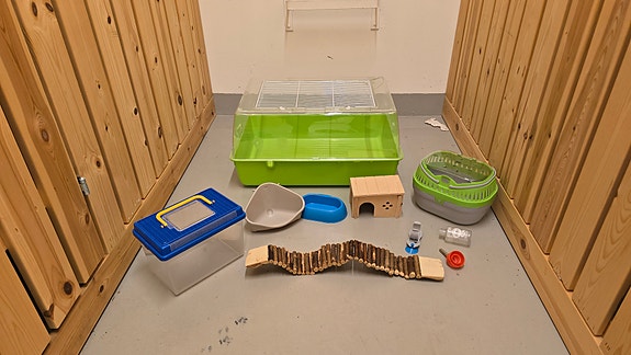 Hamsterin häkki ja tarvikkeet.