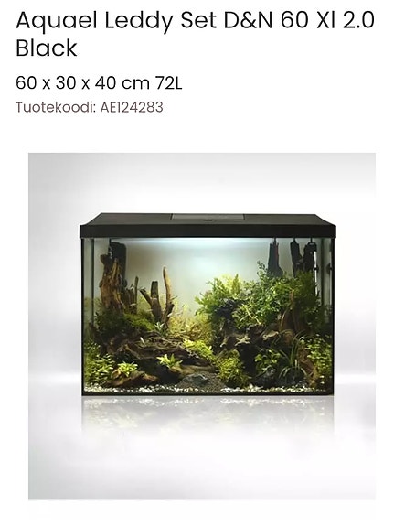 Myydään käytetty akvaario 60×30×40 cm – täydellinen setti