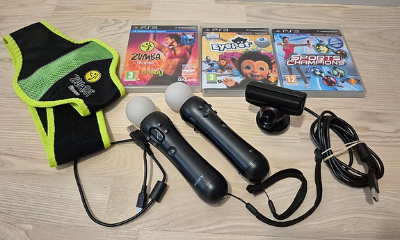 PS Move ohjaimet, kamera ja PS3-pelit