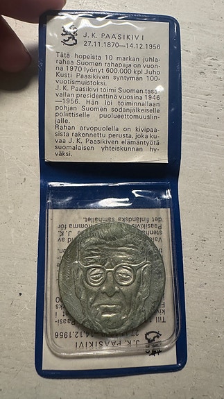 Suomi 10 markkaa 1970 juhlaraha J. K. Paasikivi