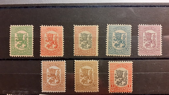 1918 Vaasa Suomi Finland leijonamerkit,  8 postimerkkiä