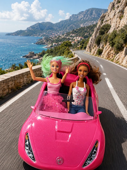 Barbie Mattel setti: 2 nukkea+ alkuperäinen Barbie -auto