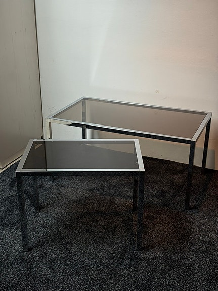 2x metalli/lasi sohvapöytä