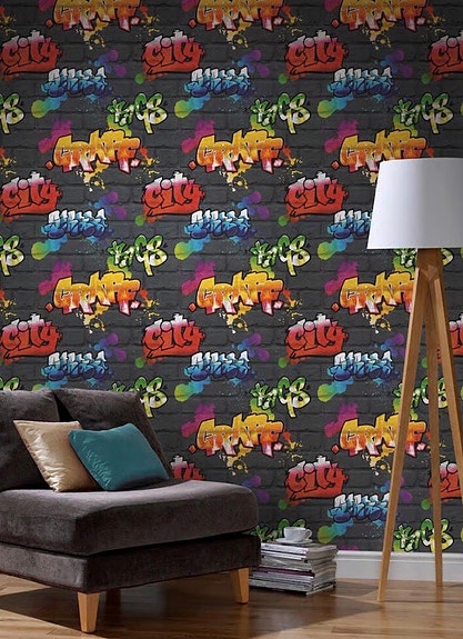 Graffiti-kuviollinen tapetti, ”Play”