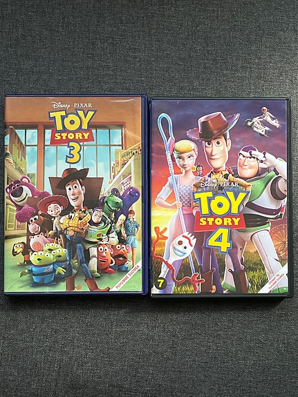 Toy Story 3 ja Toy Story 4 DVD-elokuvat