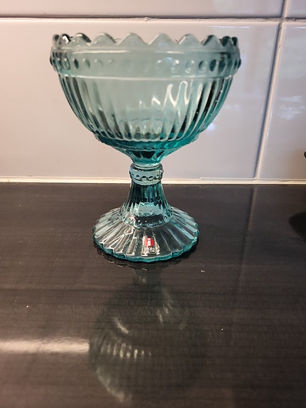 Iittala Mariskooli jalallinen kulho turkoosi lasi