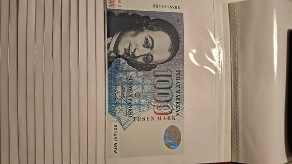 Suomen 1000 markan seteli Tuhat markkaa 1986 pakkasileä kl 10