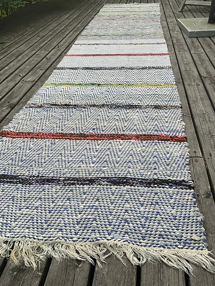PITKÄ räsymatto, perinteinen mummon kutoma, n 73 cm x 362