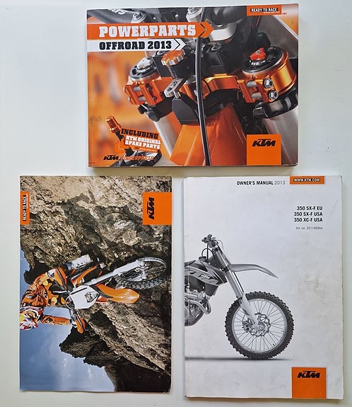 KTM 350 SX-F 2013 omistajan käsikirja + salkku
