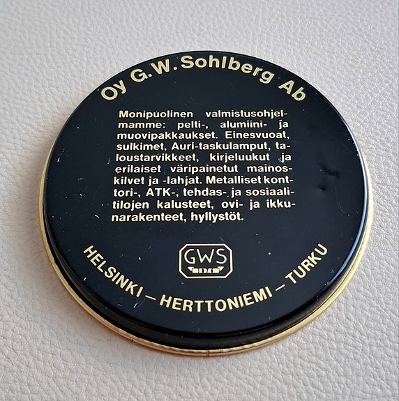 GWS pelti mainos lasin alunen alusta , Helsinki , Turku , Herttoniemi , vintage