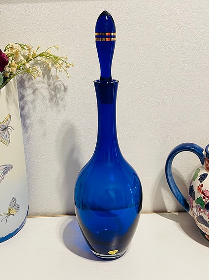 Limmared Glasbruk sininen lasipullo / karahvi