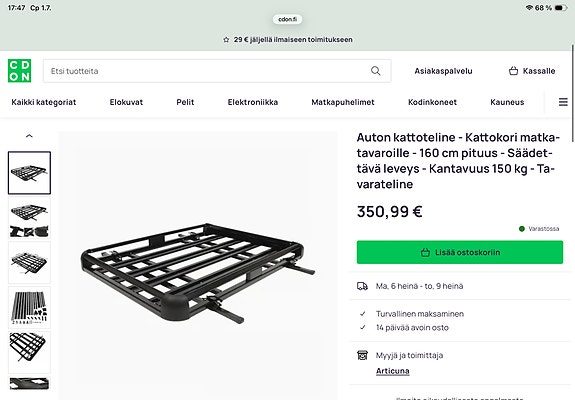Auton kattoteline