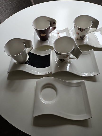 Villeroy & Boch kahvikuppi ja tarjoilulautas sett 4kuppi ja 5 lautastai