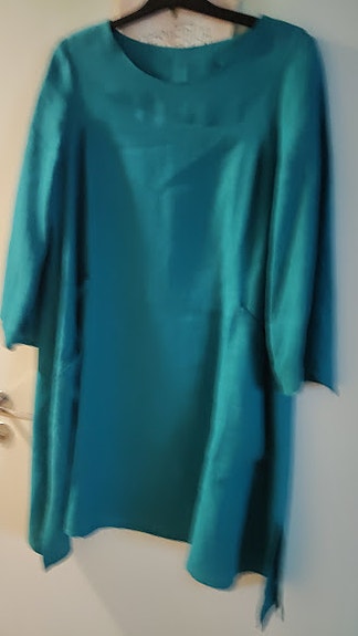 Kotimainen pellava mekko/tunika XL Turkoosi