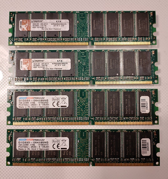 Muistikampoja DDR1, DDR2 1GB, DDR3 16GB