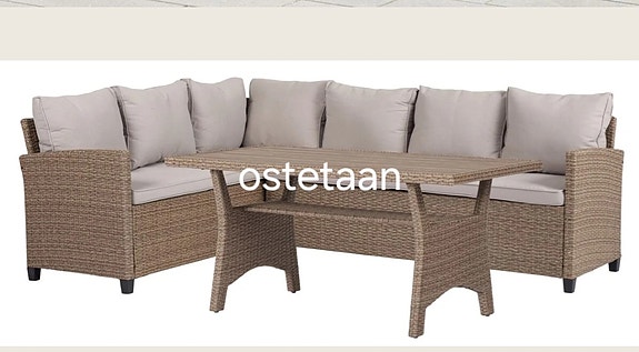 o: Polyrottinki kulmasohva ja pöytä ulkokalustesarja beige