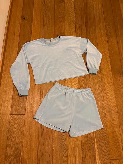 Lindex velour setti 134/140 vaaleansininen