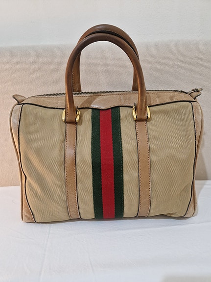 GUCCI Web Sherry Line Boston -laukku – beige GG canvas