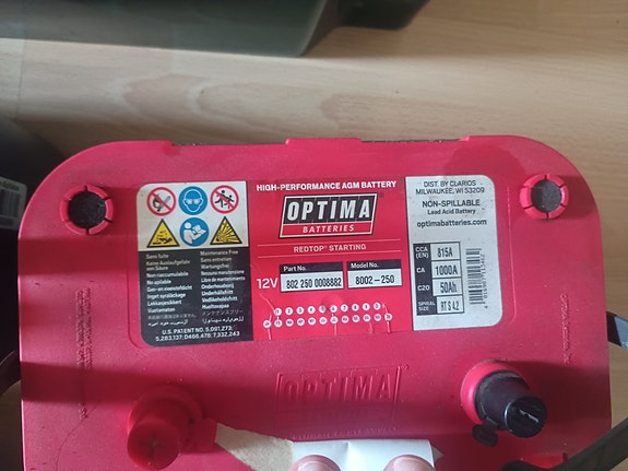 Redtop optima 50ah 12v akkuja