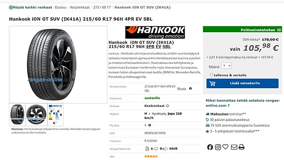 Hankook uudet kesärenkaat