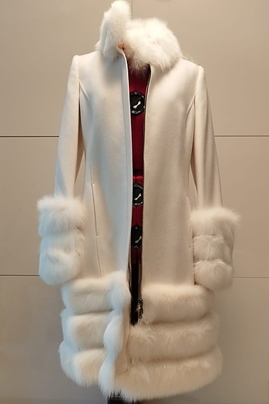 Flavio Castellani Wool Coat – Champagne Colour – Totally New – Natural Fur Trim