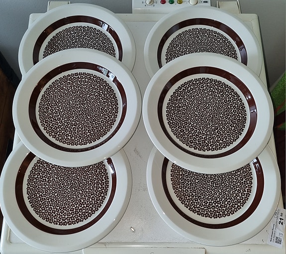 Arabia Faenza Ruskeakukka matalat ruokalautaset 24,5 cm - 6 kpl