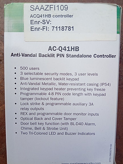 Rosslare AC-Q41HB PIN-koodiohjain ulko-oviin