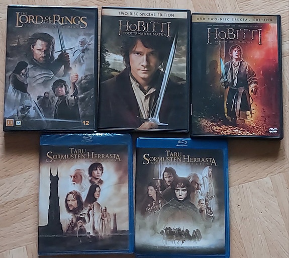 Taru Sormusten Herrasta ja Hobitti DVD- ja Blu-ray -elokuvat