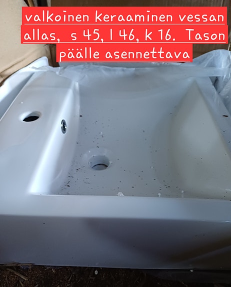 Valkoinen tasoon asennettava allas 45x46x16