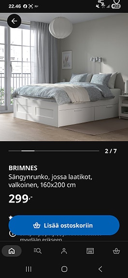 IKEA BRIMNES sängynrunko 160x200 valkoinen laatikoilla