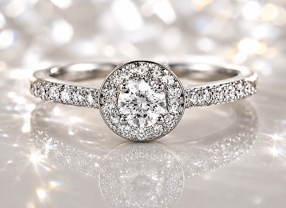 Upea Halo-timanttisormus 0,47 ct – 14K 585 valkokultaa