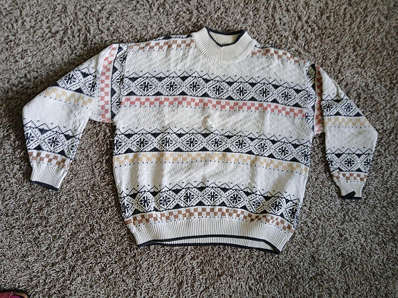 Puuvillainen kuviollinen neule M Beige