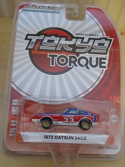 Datsun 240Z Coupe 2 door Blue-Red-White 1973 Greenlight 1:64 hieno sporttiauto