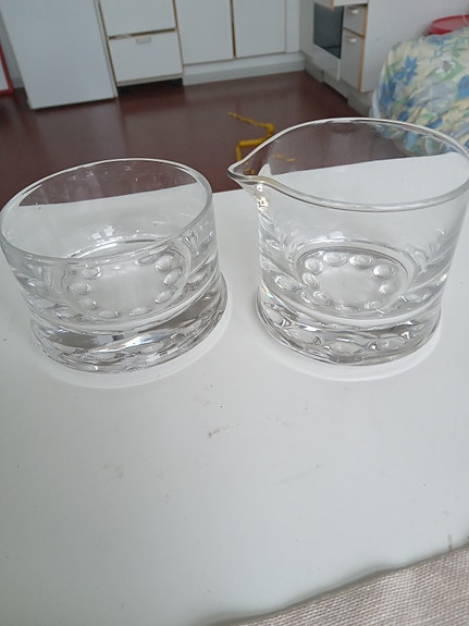 Iittala lasinen kermakko ja sokerikko yhdessä