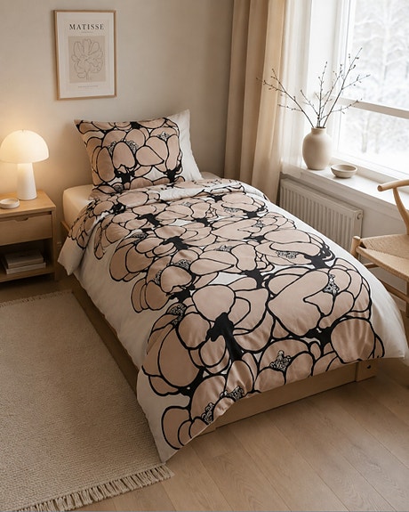 Uusi Vallila beige Makeba pussilakanasetti