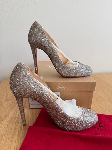 Christian Louboutin korkokengät glitter hopea koko 40