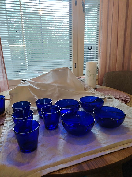 Iittala Kartio koboltinsininen setti, 9 osaa (Kaj Franck)