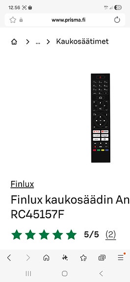 Kaukosäädin. Finlux android smart tv RC45157