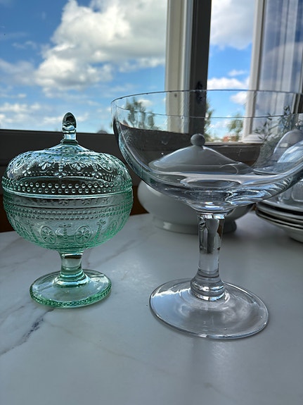 Iittala lasikulho ja jalallinen lasimalja